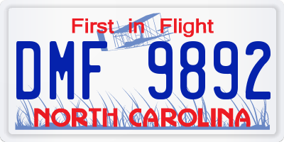 NC license plate DMF9892