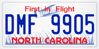 NC license plate DMF9905