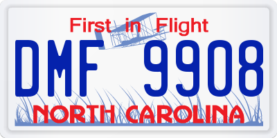 NC license plate DMF9908