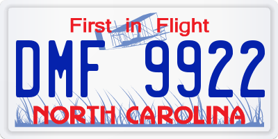 NC license plate DMF9922