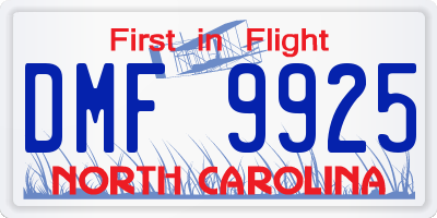NC license plate DMF9925