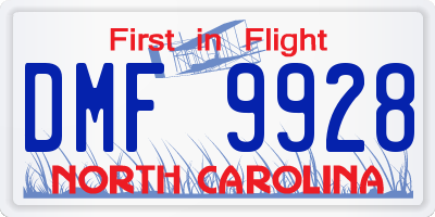 NC license plate DMF9928