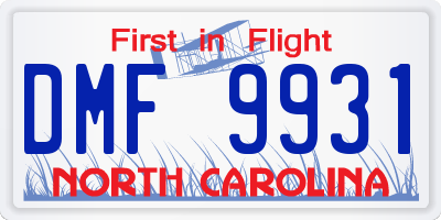 NC license plate DMF9931