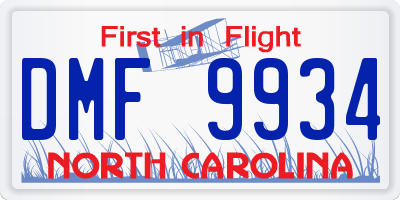 NC license plate DMF9934