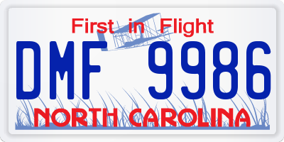 NC license plate DMF9986