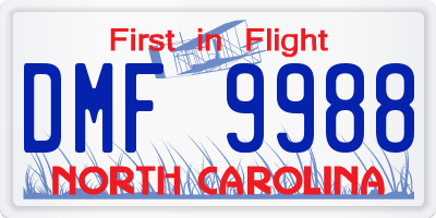 NC license plate DMF9988