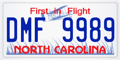 NC license plate DMF9989
