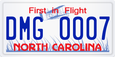 NC license plate DMG0007