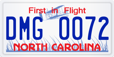 NC license plate DMG0072