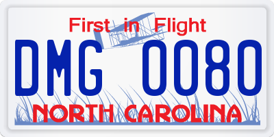 NC license plate DMG0080