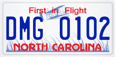 NC license plate DMG0102