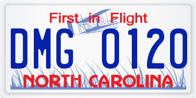 NC license plate DMG0120