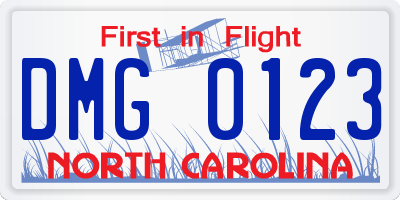NC license plate DMG0123