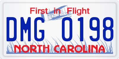 NC license plate DMG0198