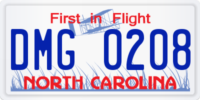 NC license plate DMG0208