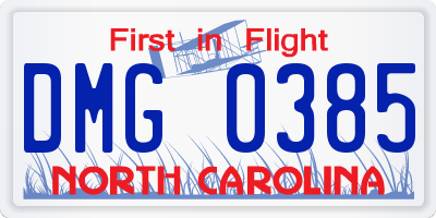 NC license plate DMG0385