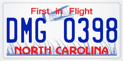 NC license plate DMG0398