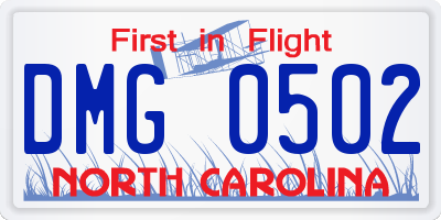 NC license plate DMG0502
