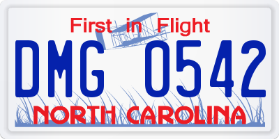 NC license plate DMG0542