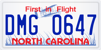 NC license plate DMG0647