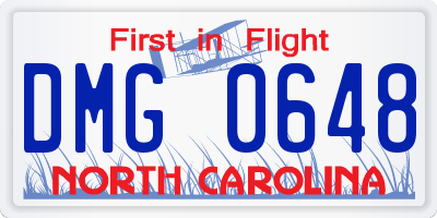 NC license plate DMG0648