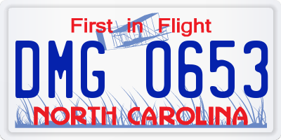 NC license plate DMG0653