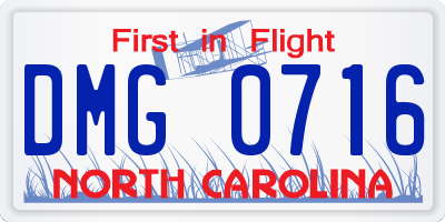 NC license plate DMG0716
