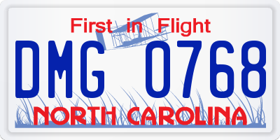 NC license plate DMG0768