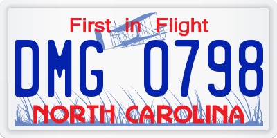 NC license plate DMG0798