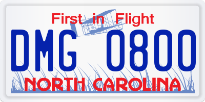 NC license plate DMG0800
