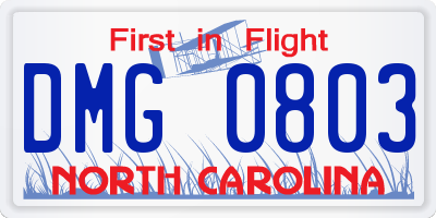 NC license plate DMG0803