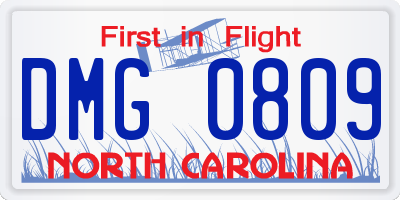 NC license plate DMG0809