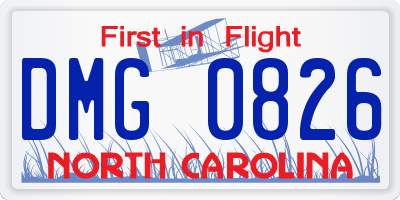 NC license plate DMG0826