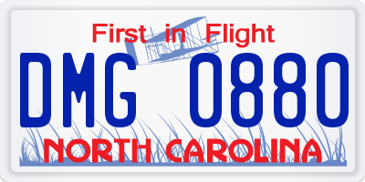 NC license plate DMG0880
