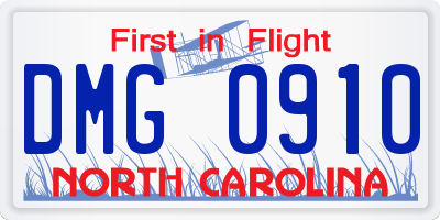 NC license plate DMG0910