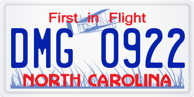 NC license plate DMG0922