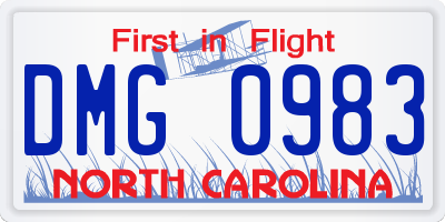 NC license plate DMG0983