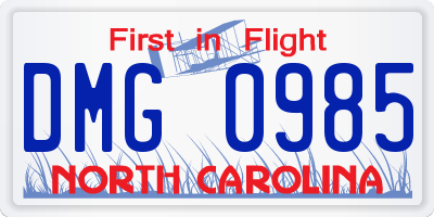 NC license plate DMG0985