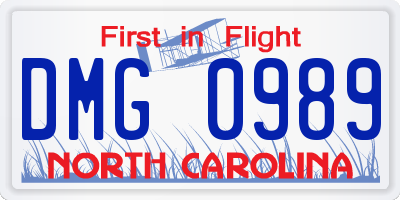NC license plate DMG0989