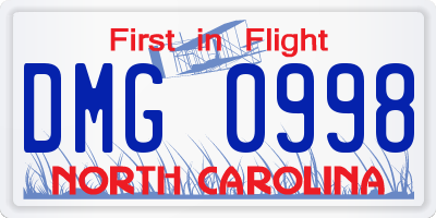 NC license plate DMG0998