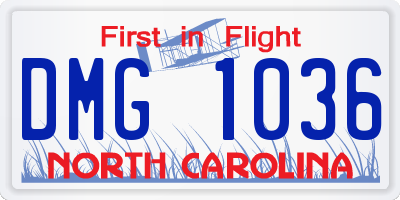 NC license plate DMG1036
