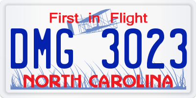 NC license plate DMG3023