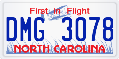 NC license plate DMG3078