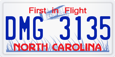 NC license plate DMG3135