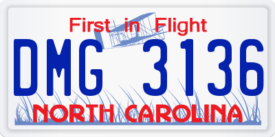NC license plate DMG3136