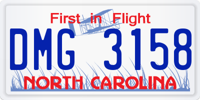 NC license plate DMG3158