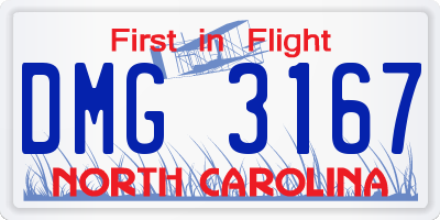 NC license plate DMG3167