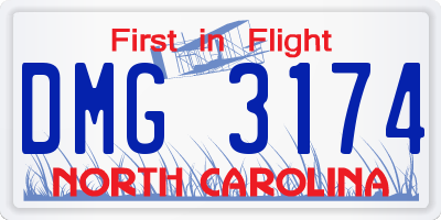NC license plate DMG3174