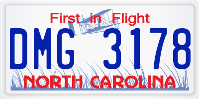 NC license plate DMG3178
