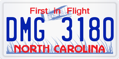 NC license plate DMG3180